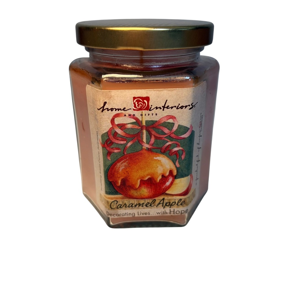 Home Interiors Caramel Apple 2003 Orange Glass Vintage Scented Candle 7.5oz‎ New